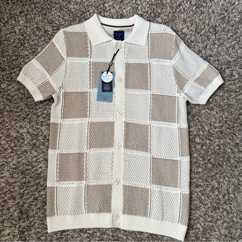 Steel & Jelly Jacquard Textured Knitwear Shirt Mens Premium Cotton, Small